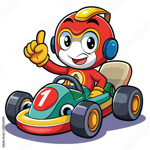 Cartoon character in a go-kart, showing a thumbs up