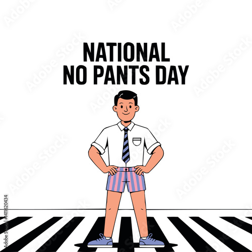 National No Pants Day Funny Vector Illustration of Man in Shorts on Street