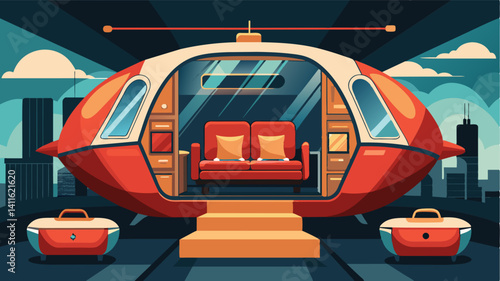 Enjoy a worldclass travel experience in this luxurious air taxi where every detail has been carefully crafted for the most discerning jetsetters.. Vector illustration