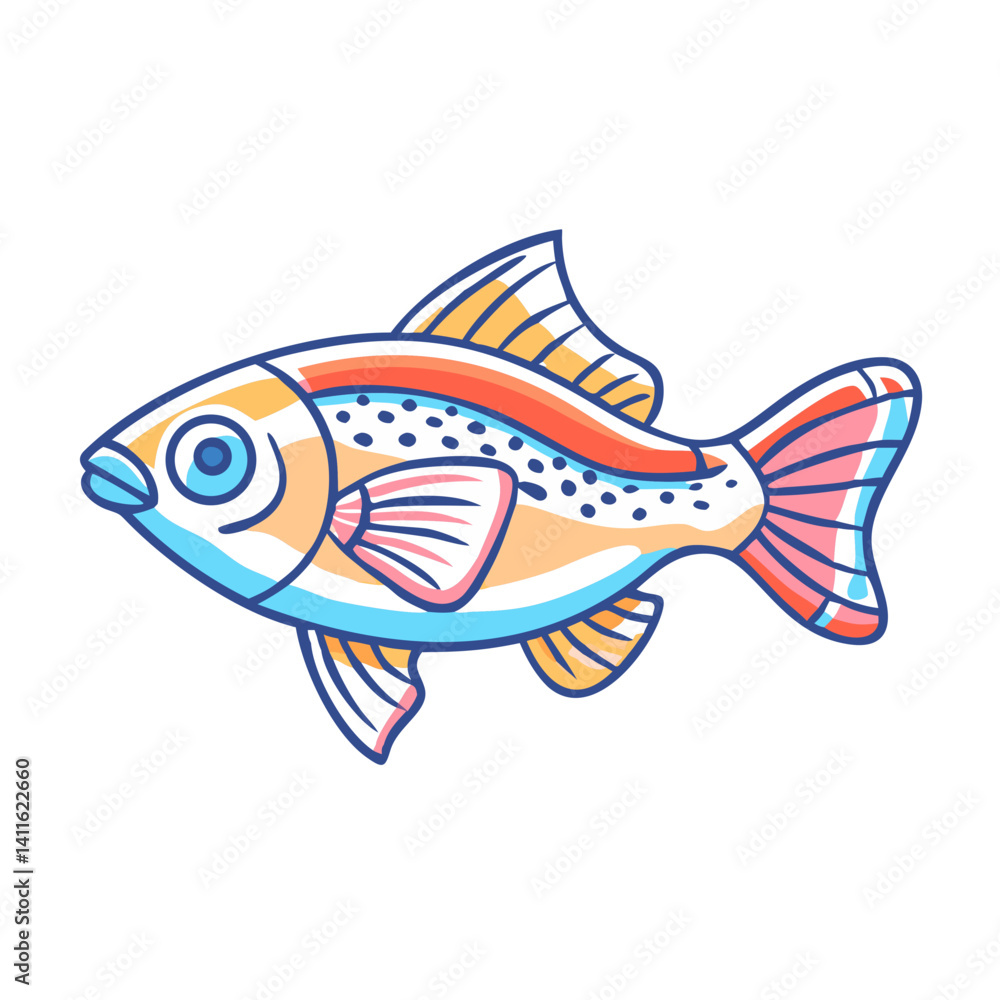 A Vibrant Illustration of a Colorful Cartoon Fish with Orange Pink and Blue Scales A Vibrant Illustration of a Colorful Cartoon Fish with Orange Pink and Blue Scales