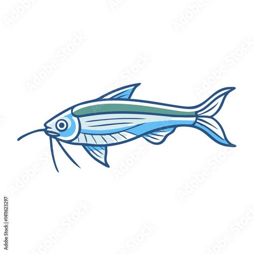 A Detailed Illustration of a Light Blue and Teal Fish with Barbels