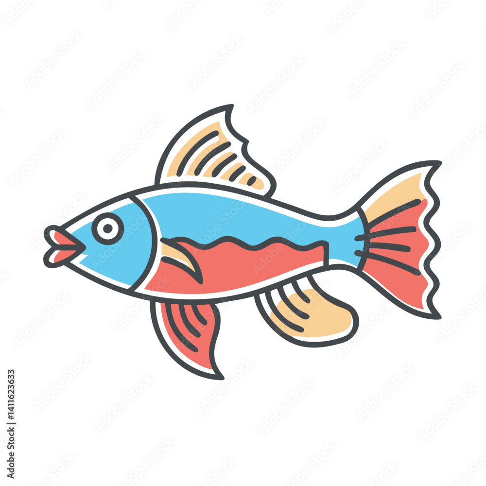 Fototapeta premium A Colorful Cartoon Fish Illustration with Red and Blue Fins