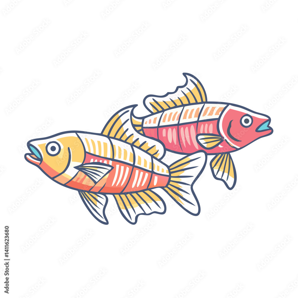 Fototapeta premium Two Colorful Fish Swimming Together in a Vibrant Underwater Scene