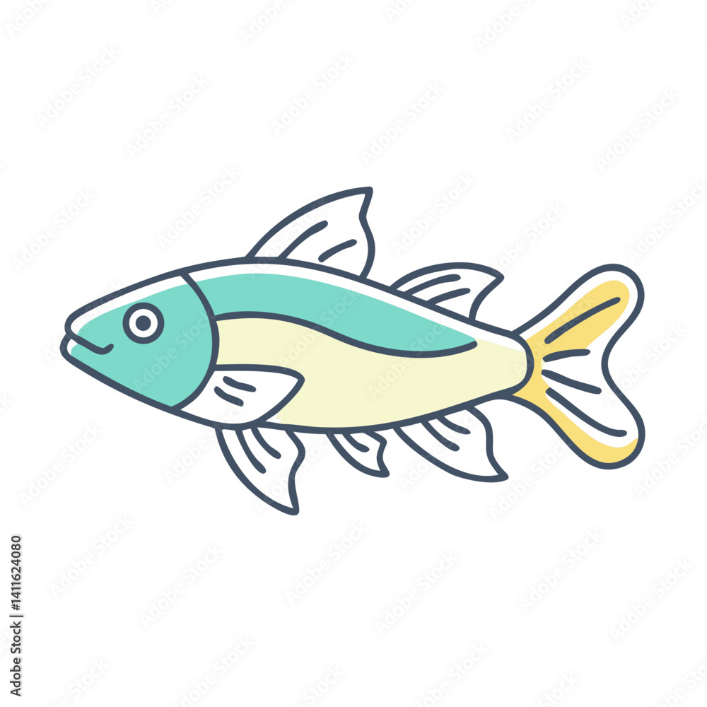 Naklejka premium A charming illustration of a teal and yellow fish with fins