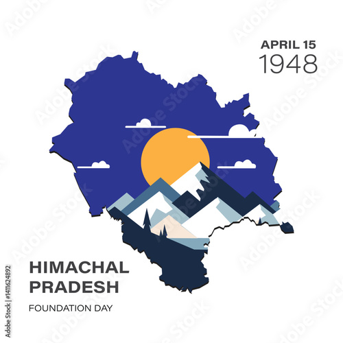 Vector Illustration of Himachal Pradesh Map on Foundation Day double exposer style with a snow peak Mountain View best suited for digital or print poster on Himachal Day