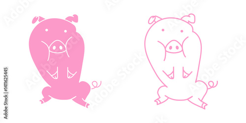 Pink pig illustration. Piglet sign. Simple icon swine in vector design style. Isolated pet - pigs icons on white background