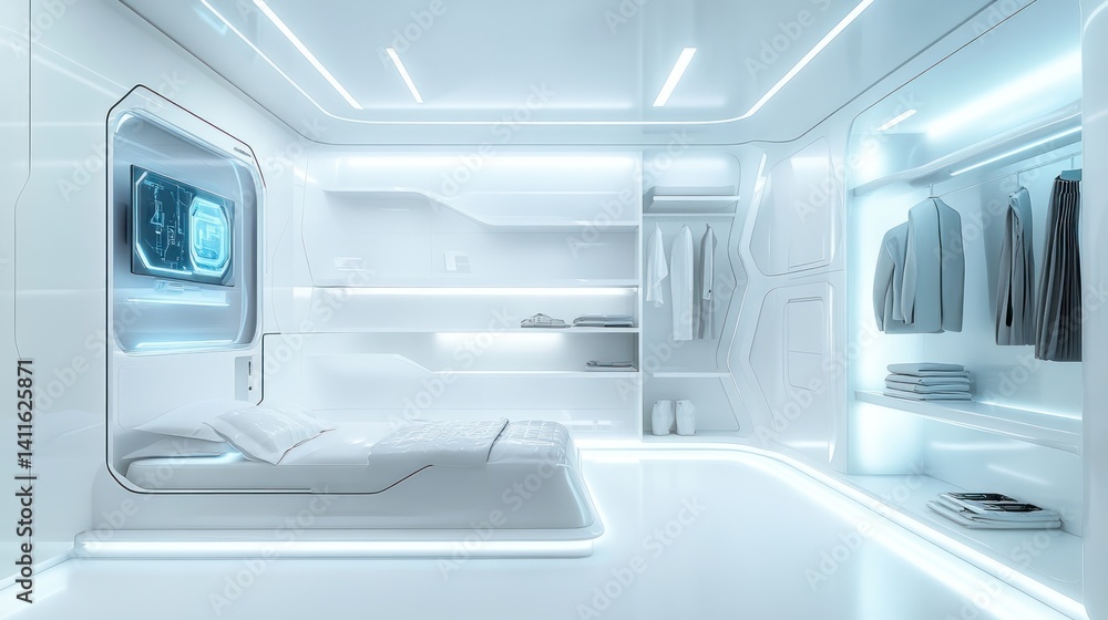 Fototapeta premium Futuristic Bedroom Interior Design: A Glimpse into Tomorrow's Living Spaces