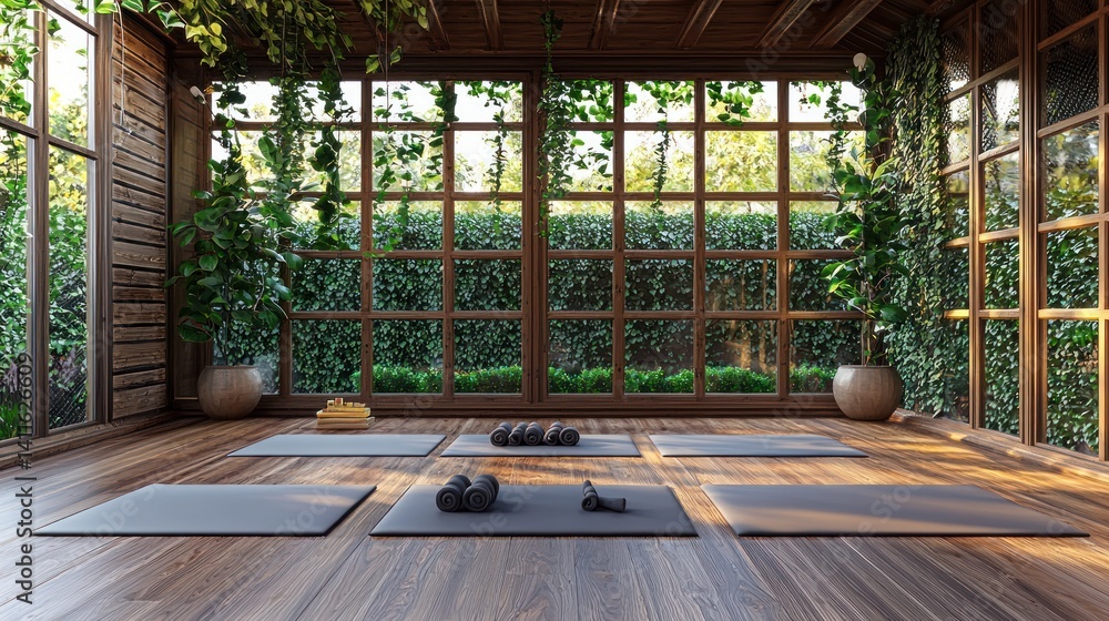 Fototapeta premium Serene Yoga Studio: Tranquil Haven for Wellness and Mindfulness