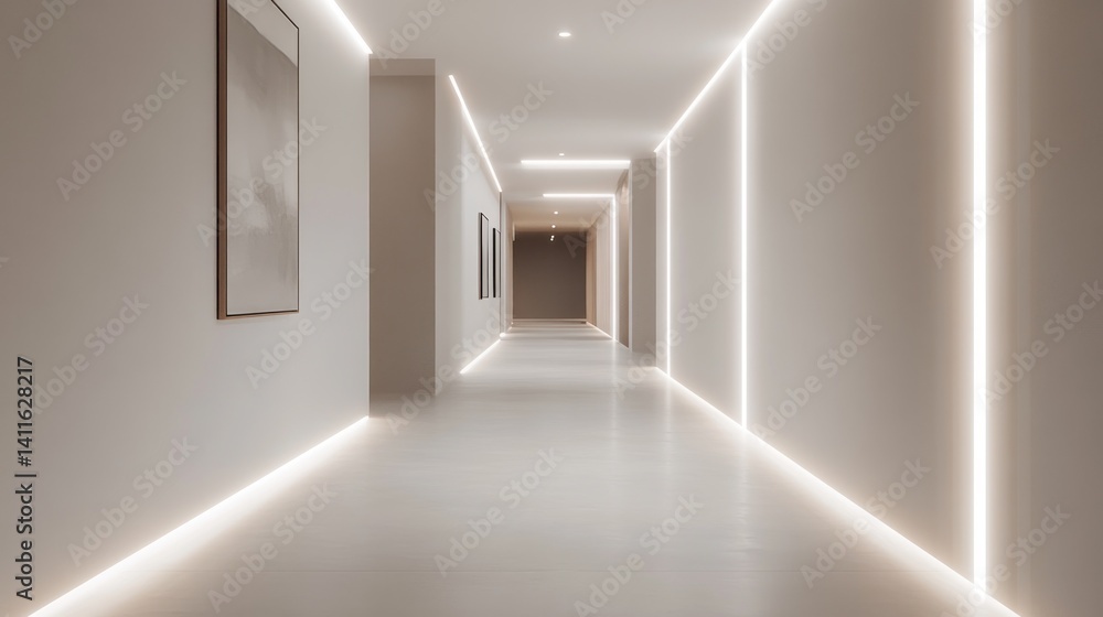 Fototapeta premium Illuminated Hallway: Modern Minimalist Interior Design