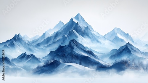 Wallpaper Mural Serene Mountain Range Illustration for Young Artists with Soft, Rounded Summits and a Playful White Backdrop Torontodigital.ca