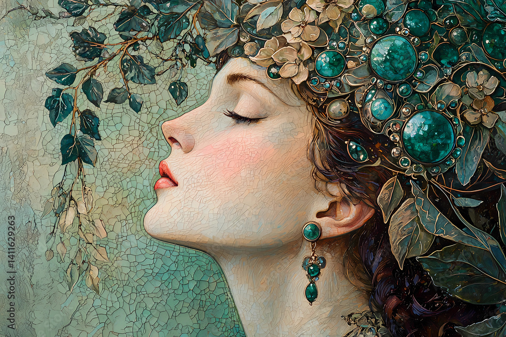 Woman is an allegory of Summer, stylized fantasy portrait