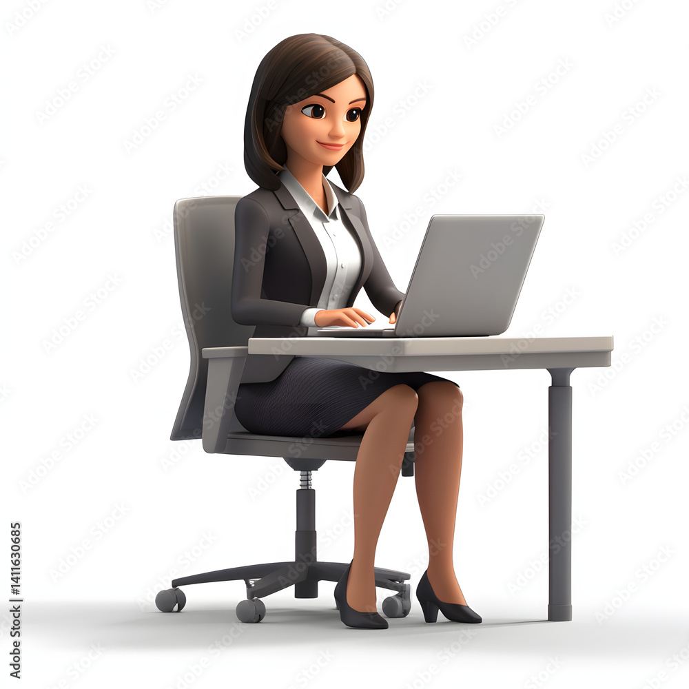 3D render of businesswoman working on laptop. 3D render of businesswoman working on laptop.
