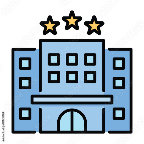 Hotel color icon, representing travel accommodations, lodging services, and the hospitality industry