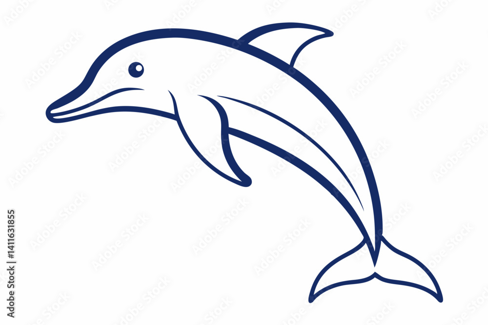 Fototapeta premium Dolphin Jumping Outline Vector Illustration With White Background
