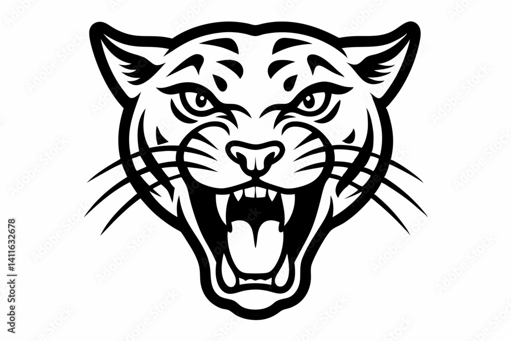 Fototapeta premium Roaring Jaguar Head Tattoo Style Outline Vector