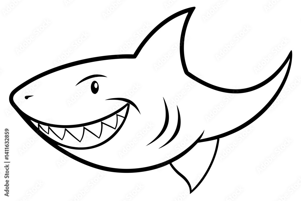 Fototapeta premium Shark Head Grinning Line Art Vector Illustration