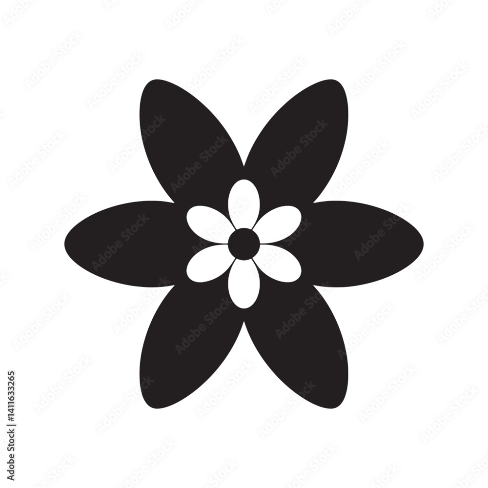Stylized Black and White Flower Design Icon with Inner Petals for Graphic Art Creative Projects Editable Vector Illustration isolated on a white background Stylized Black and White Flower Design Icon with Inner Petals for Graphic Art Creative Projects Editable Vector Illustration isolated on a white background