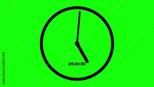 analog clock icon animation 24h with digital number in above, analog clock in green screen