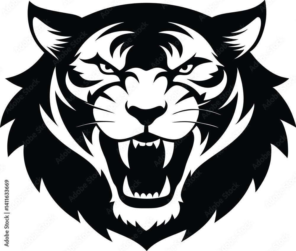 Realistic Tiger Head Roaring Silhouette Vector Realistic Tiger Head Roaring Silhouette Vector