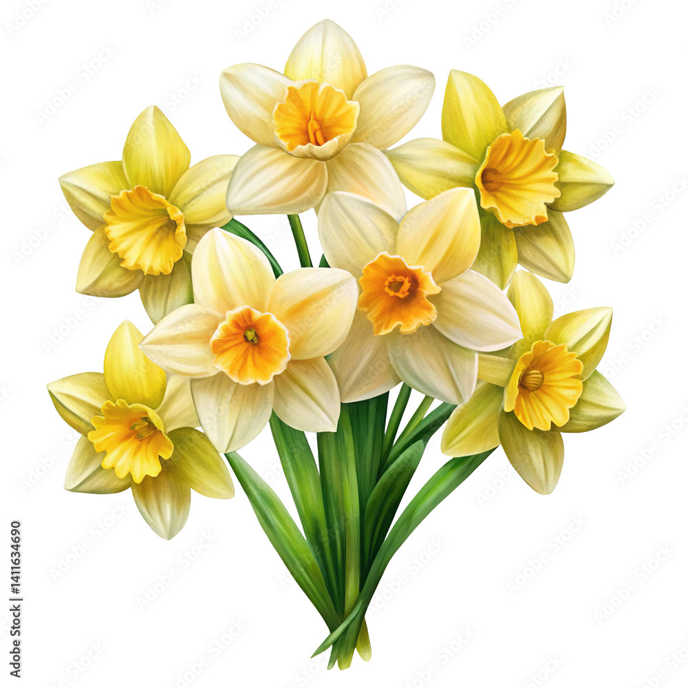 Elegant bouquet of daffodils with soft yellow petals on a Trensprent Background png Elegant bouquet of daffodils with soft yellow petals on a Trensprent Background png