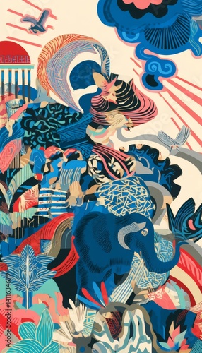 Wallpaper Mural Vibrant modern interpretation of ancient greek abstraction featuring mythological icons and patterns Torontodigital.ca