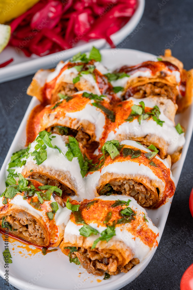 Delicious turkish kebab tantuni