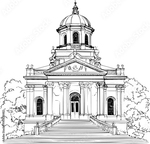 Baroque style Mausoleum coloring book design, Baroque style Mausoleum vector graphic