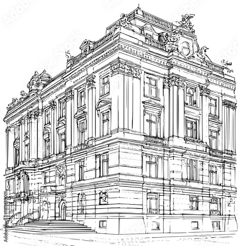 Contemporary style Government building coloring book design, Contemporary style Government building vector graphic