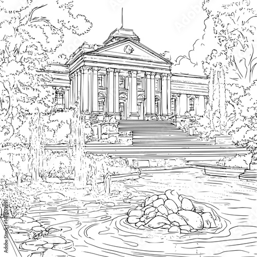 Contemporary style Museum coloring book design, Contemporary style Museum vector graphic