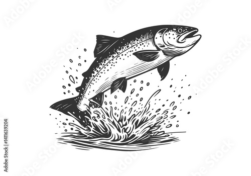 Atlantic Salmon hand drawn sketch illustration vector