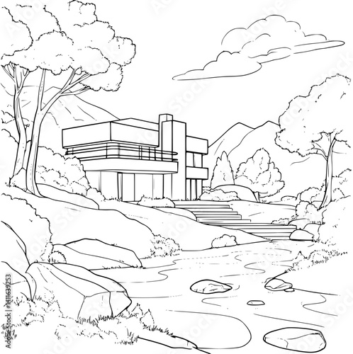 Contemporary style Recreation facility coloring book design, Contemporary style Recreation facility vector graphic
