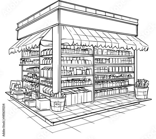 Contemporary style Retail store coloring book design, Contemporary style Retail store vector graphic
