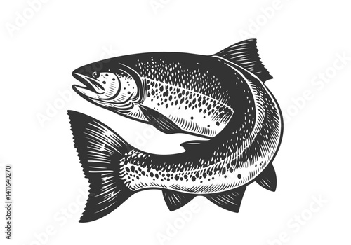 Atlantic Salmon hand drawn sketch illustration vector