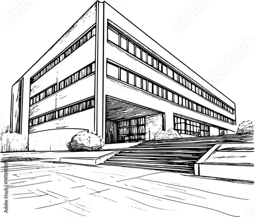 Modern style University building coloring book design, Modern style University building vector graphic