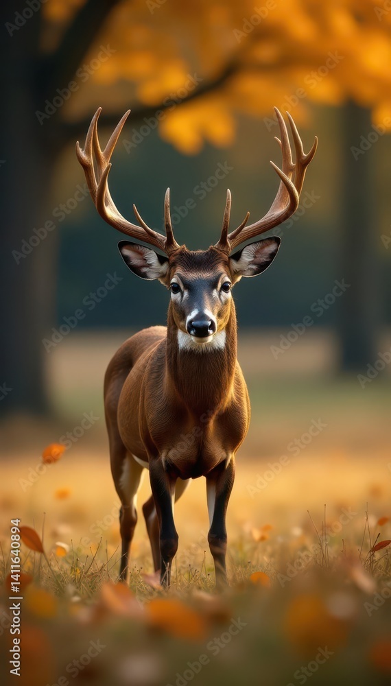Majestic whitetail buck grazes in autumn field, wildlife, nature photography, farmland Majestic whitetail buck grazes in autumn field, wildlife, nature photography, farmland