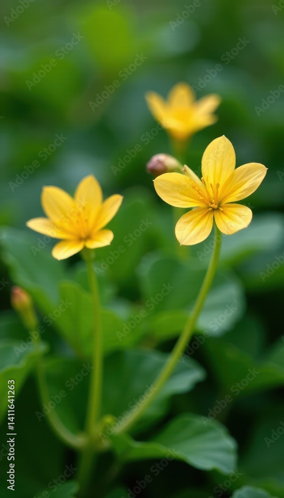 Fototapeta premium Delicate primrose blooms against lush green foliage , wildflower, outdoor