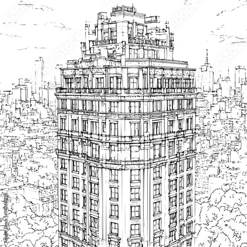 Victorian style Skyscraper coloring book design, Victorian style Skyscraper vector graphic