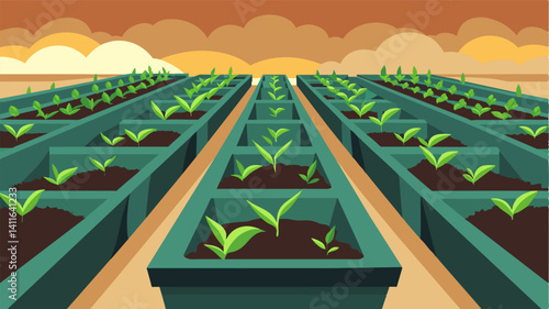 Instead of being filled with lush green plants the rows of empty seedling trays were now home to an army of pests taking advantage of the barren land.. Vector illustration