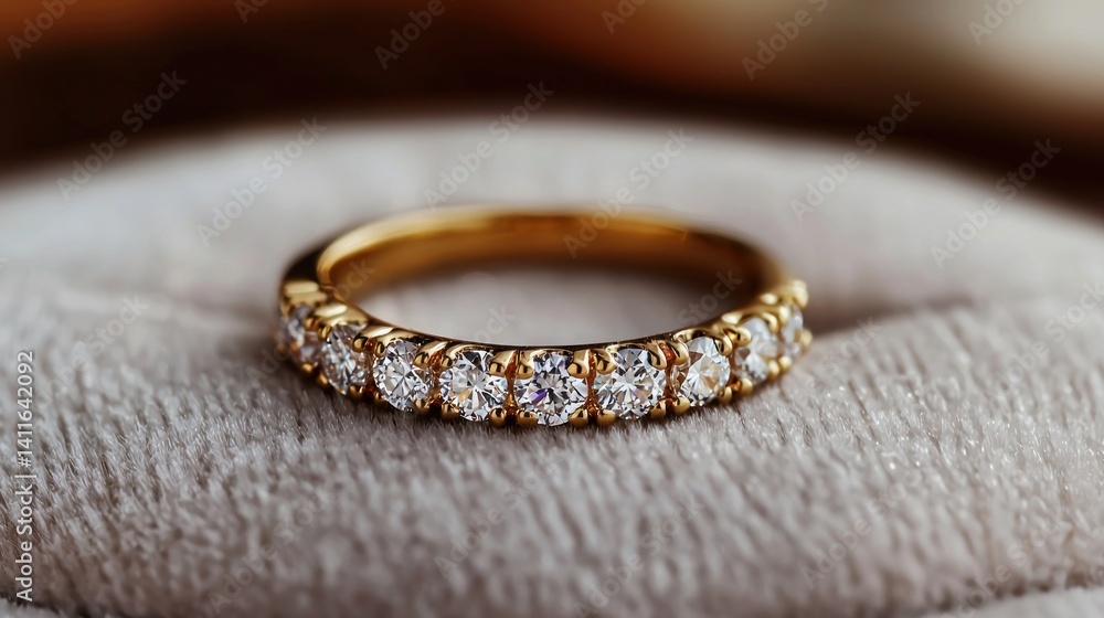Golden diamond ring, velvet box, close-up, jewelry display Golden diamond ring, velvet box, close-up, jewelry display