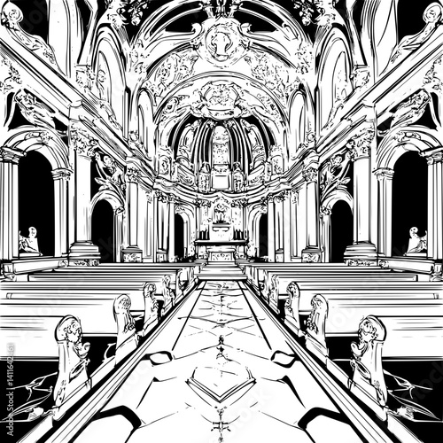 Baroque style Chapel coloring book design, Baroque style Chapel vector image