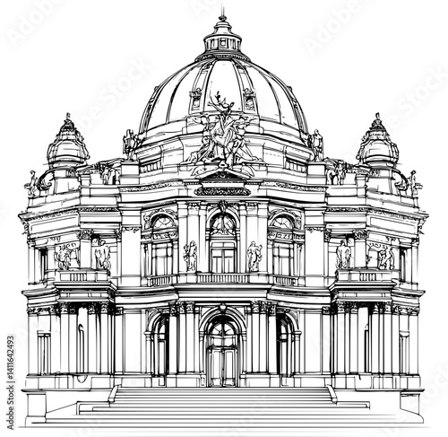 Baroque style Opera house coloring book design, Baroque style Opera house vector image