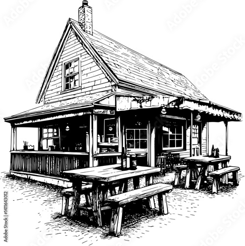 Cape Cod style Tavern coloring book design, Cape Cod style Tavern vector image