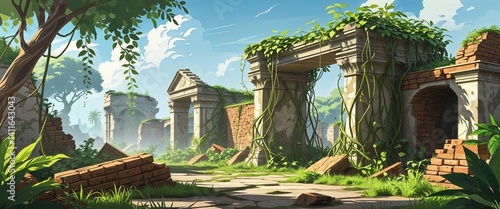 jungle battlefield vines overtaking ruins 3d render scene video game concept background illustration digital artwork