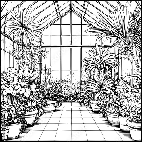 Contemporary style Greenhouse coloring book design, Contemporary style Greenhouse vector image