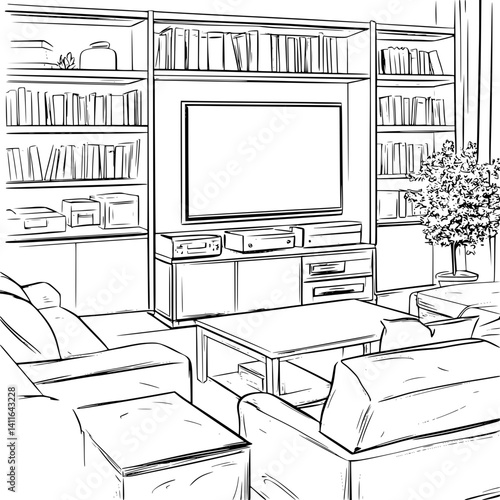 Contemporary style Media center coloring book design, Contemporary style Media center vector image