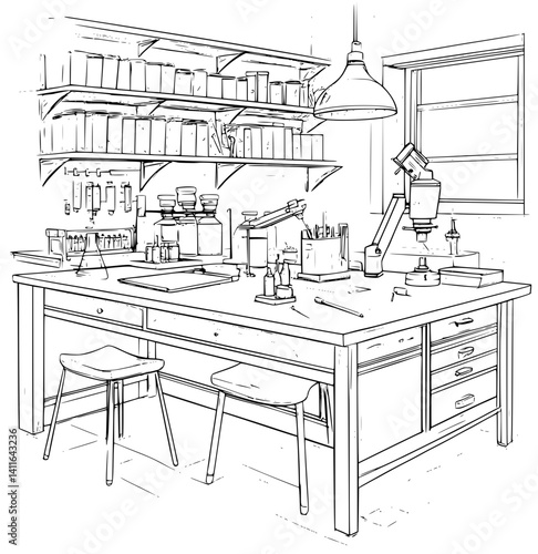 Contemporary style Laboratory coloring book design, Contemporary style Laboratory vector image
