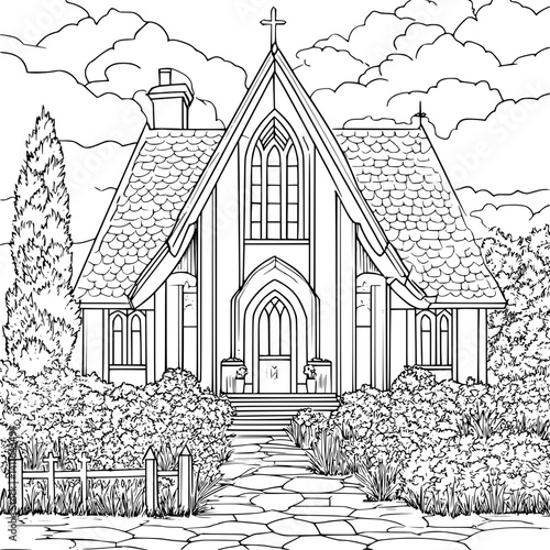 Craftsman style Church coloring book design, Craftsman style Church vector image