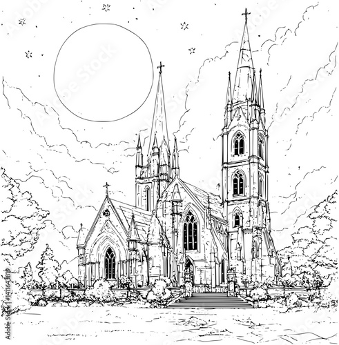 Gothic style Guild hall coloring book design, Gothic style Guild hall vector image