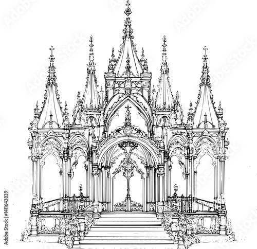 Gothic style Gate house coloring book design, Gothic style Gate house vector image