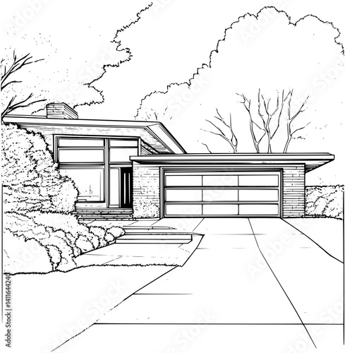 Mid-Century Modern style Museum coloring book design, Mid-Century Modern style Museum vector image